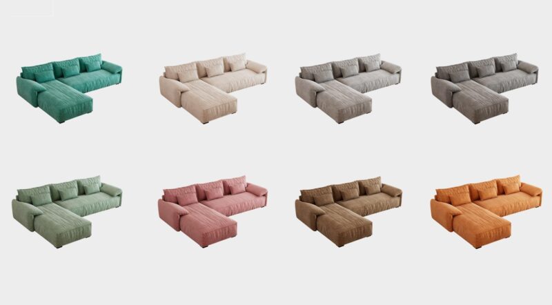 Nurgadi sofa "Gianni Helehall, Heleroheline, Pilka, Pleekinud oranž, Rožinis, Ruda, Smėlio spalvos, Žalias