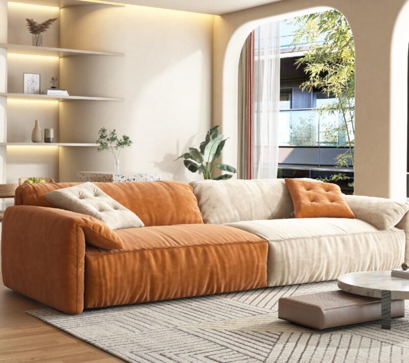 Minimalistinė skandinaviško stiliaus didelė ir patogi sofa "Bellissima" Helehall, Heleroheline, Oranžinė, Pilka, Rožinis, Ruda, Smėlio spalvos, Žalias